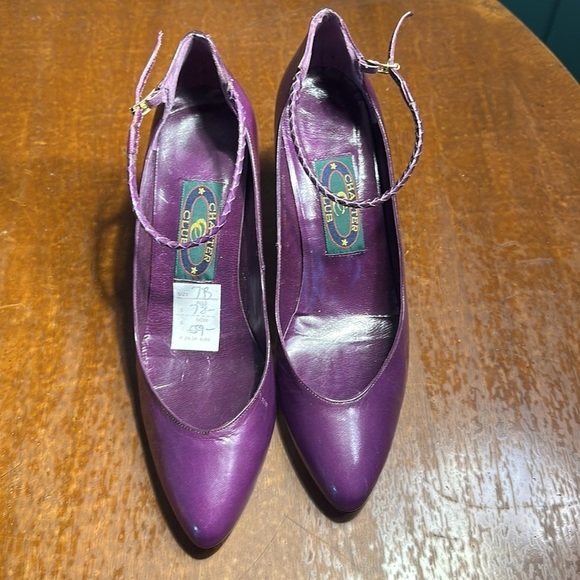 Vintage Purple Leather Ankle Strap Heels Size 7 - Picture 3 of 11